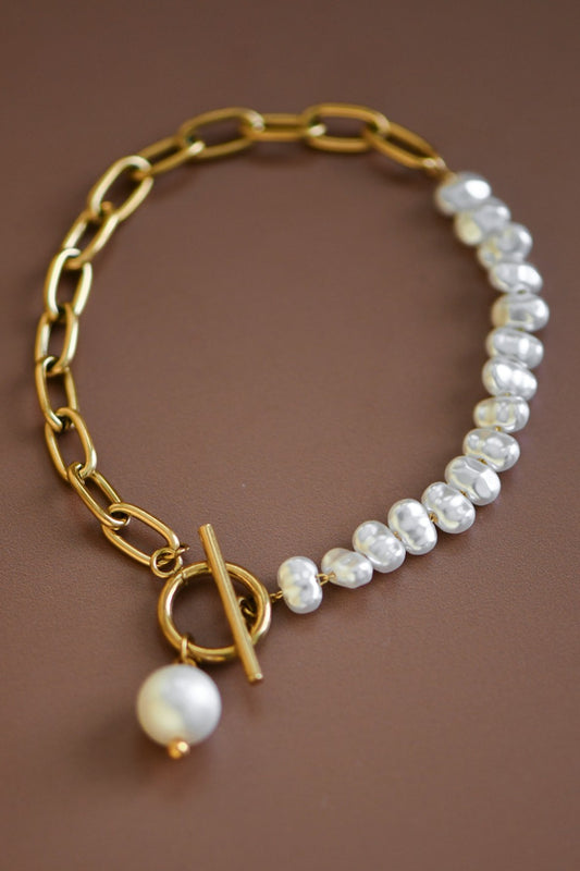 18K Gold and Pearl Chain Bracelet