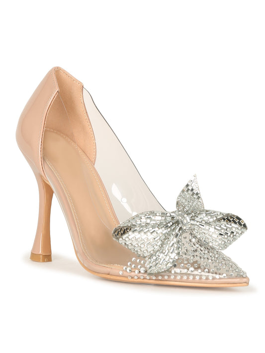 Rhinestone Bow Clear Heels