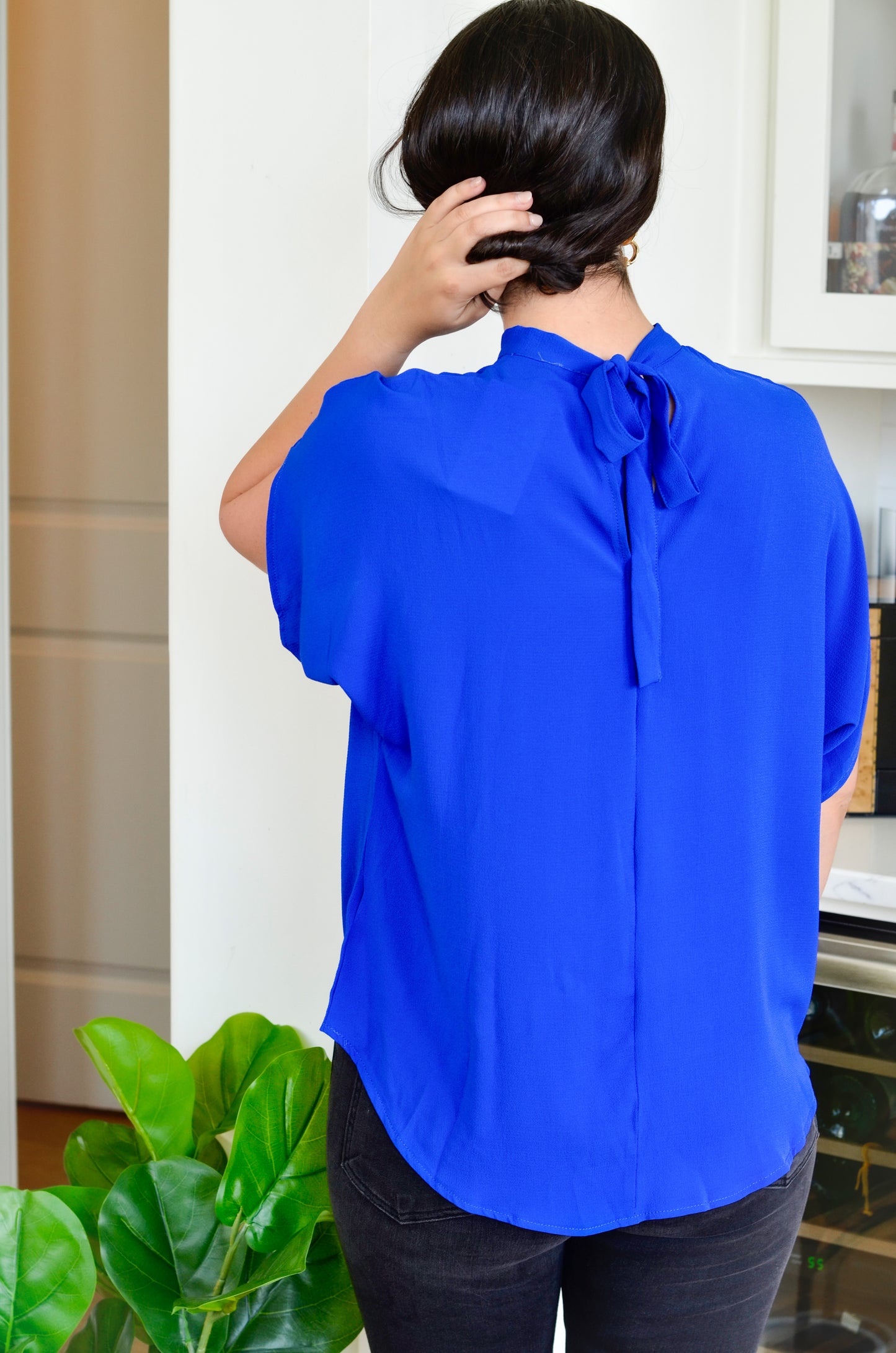 Royal blue mock neck top with cape 