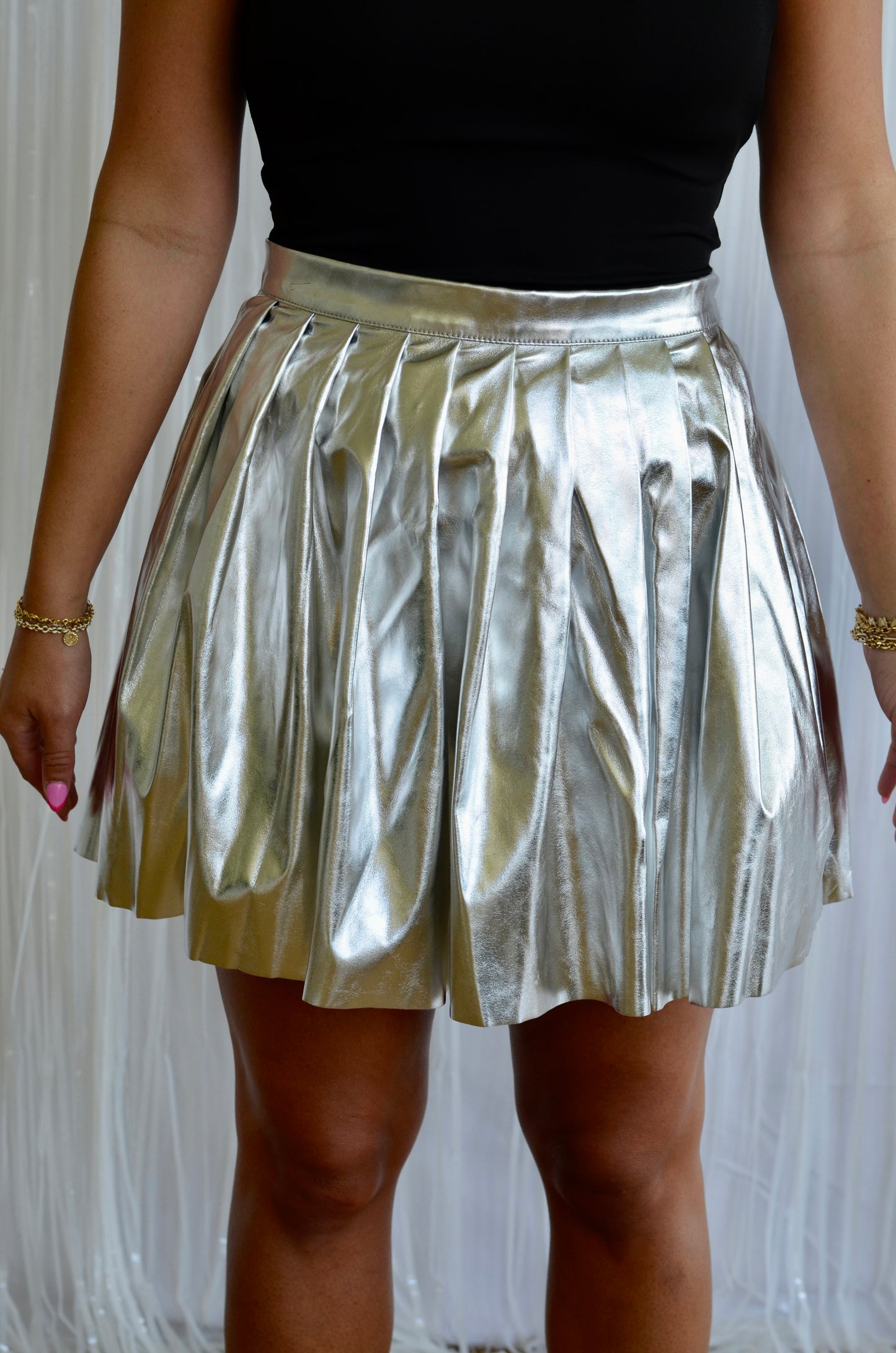 On My Own Metallic Tennis Skirt