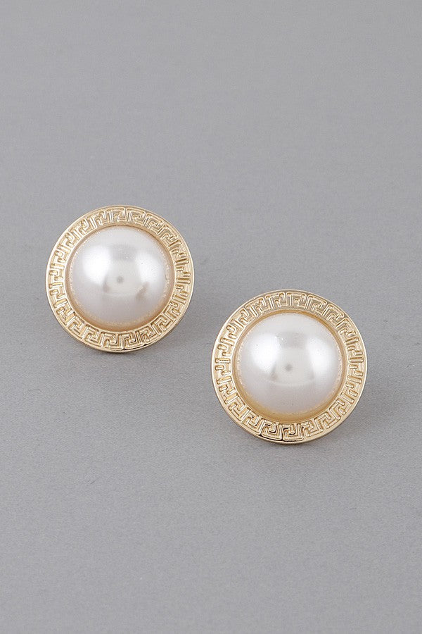 Greek Pearl Stud Earrings