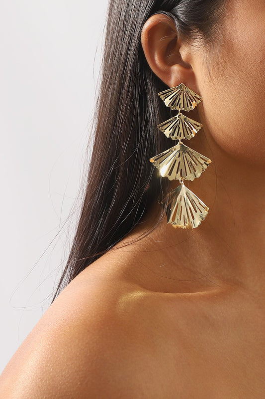 Layered Fan-Shaped Tassel Dangle Earrings