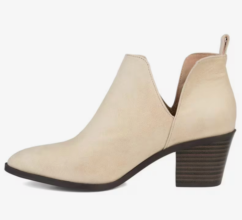 Neutral bone color ankle bootie with v cut out 