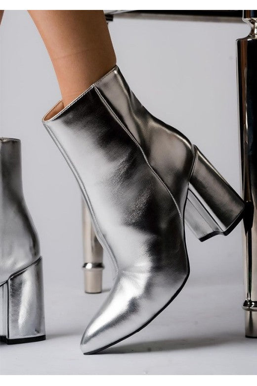 Silver Metallic Ankle Bootie