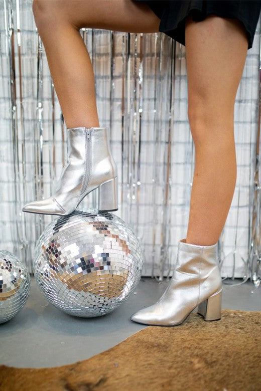 Silver Metallic Ankle Bootie