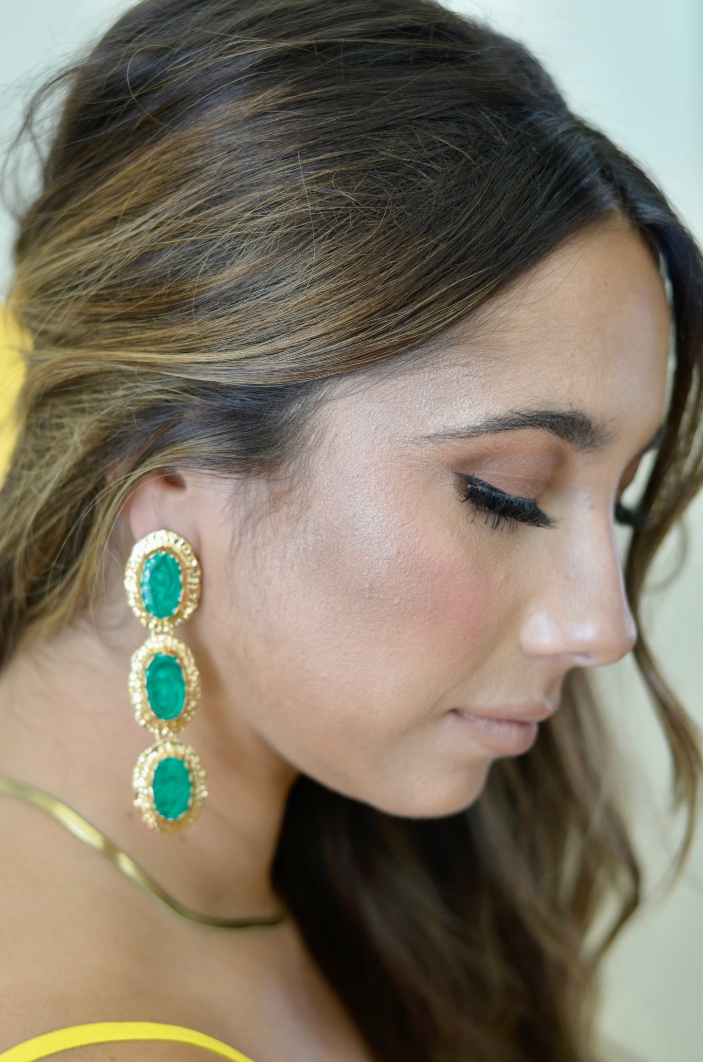 Green and gold three circles stacked earrings 